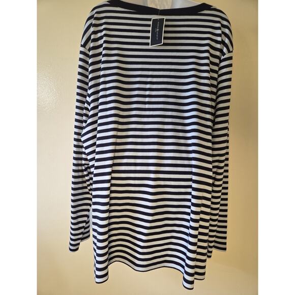 New Karen Scott Womens 4x Henley Blue White Stripe Long Sleeve Core Cotton Poly - Picture 4 of 7